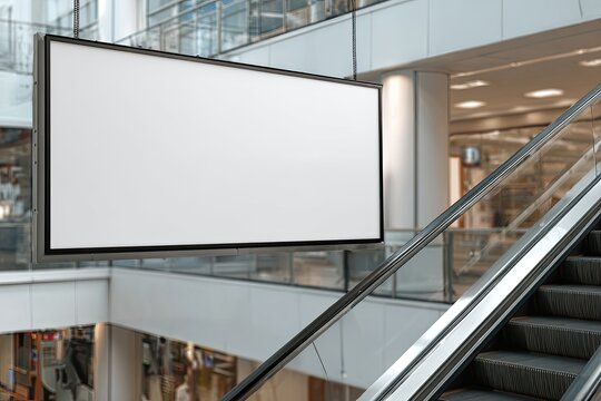 Large blank billboard in a modern shopping center