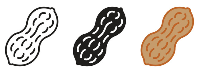 Peanut icon. Peanut Icon Set Organic Nut Symbol, Food Ingredient, Healthy Snack Outline and Flat Style Isolated ,vector Illustration.