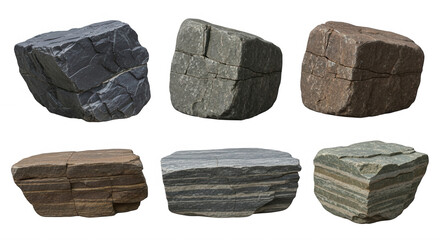 Rough layered stone fragments isolated on a transparent background