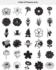 Elegant Vector Flower Silhouettes and Line Art Icons for Botanical Design Projects