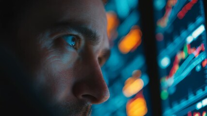 A professional investor intently studies real time stock market trends displayed on high tech monitors. The scene captures the intensity and precision of financial decision making today - Powered by Adobe