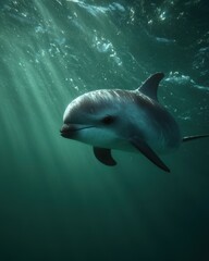 Obraz premium Dolphin swimming gracefully in clear ocean waters