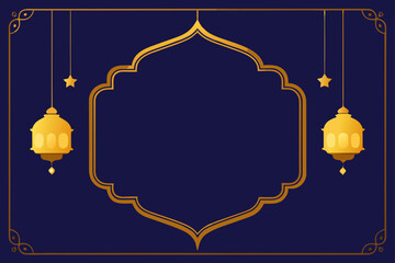 Golden floral ornament frame border pattern on a vintage blue abstract background vector illustration design