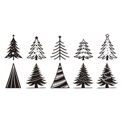 Obraz premium Collection of Stylized Black and White Christmas Trees Keywords: christmas, tree, xmas, holiday