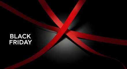 Black Friday promotional background featuring elegant red ribbons on a dark, sleek surface.