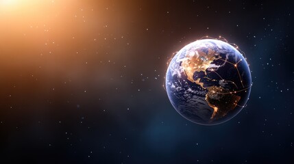 A vibrant Earth sphere surrounded by digital connections, illustrating global interconnectedness in a stunning, abstract backdrop