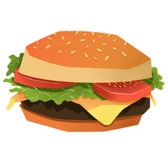 Delicious cheeseburger with sesame seed bun