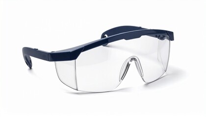 Clear safety goggles with a wraparound design and blue adjustable strap, placed against a clean background, showcasing protective gear for labs, workshops, or hazardous environments.
