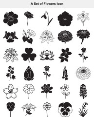 Elegant collection of diverse botanical flower icons in silhouette style
