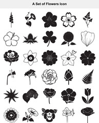 Variety of Botanical Icons Elegant Black and White Flower Silhouettes Set