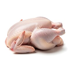 Whole raw chicken ready for cooking isolated on white background