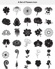 Collection of Elegant Floral Silhouettes - Decorative Bloom Icons Set