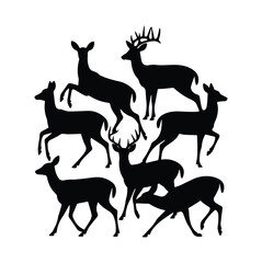 Wild Deer Silhouette Collection Nature and Forest Animal Vector