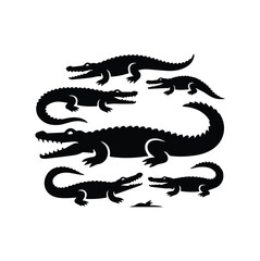 Crocodile and Alligator Silhouette Bundle Wild Animal Vector Illustration