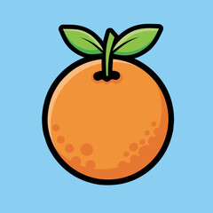 Simple Cartoon Style Orange Fruit with Leaves Illustration Element
