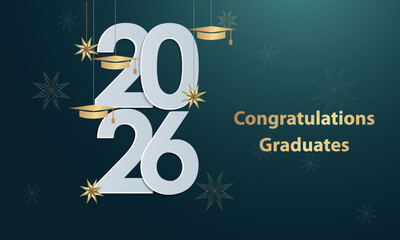 Congratulations on your graduation from school. Class of 2026. Graduation cap, confetti and balloons. Congratulatory banner. Academy of Education School of Learning	
