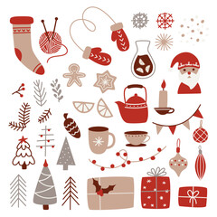 Festive winter vector figures in doodle style.