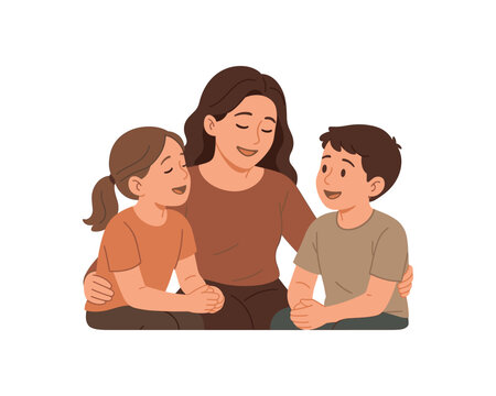 mother and children sharing heartfelt stories together meaningful mothers day moment flat vector illustration style isolated on white background