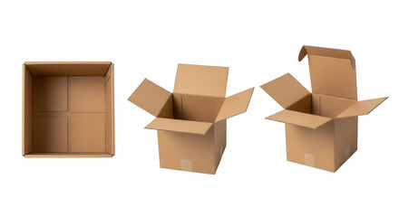 Cardboard containers open and closed isolated on a transparent background