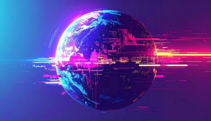Fototapeta premium digital planet in a glitch effect