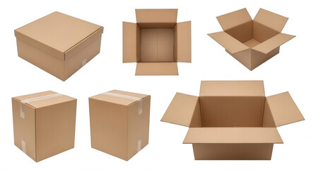 Cardboard boxes open closed isolated on a transparent background