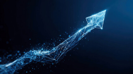 Abstract digital 3D polygonal growth arrow up on technology blue background. Career growth. Finance and business success concept.