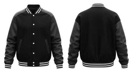 Black varsity jacket with white stripes isolated on a transparent background