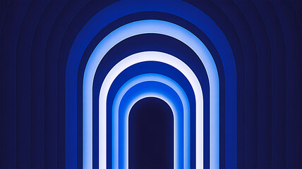 Obraz premium Futuristic Arched Tunnel with Glowing Blue and White Light Stripes Keywords: futuristic, arched, tunnel, pathway, corridor, entrance, exit