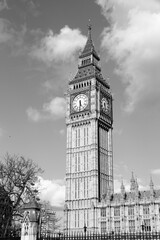 Fototapeta premium Big Ben clock tower in London, England. Black and white vintage style retro photo.