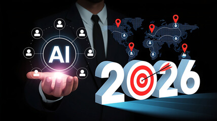 Artificial Intelligence and Global Connections A Conceptual Image for 2026 with Target and Arrow for Goals