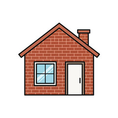 Simple brick house illustration with window, door, and chimney representing dwelling