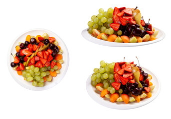Fruits and berries on a plate. Transparent.
