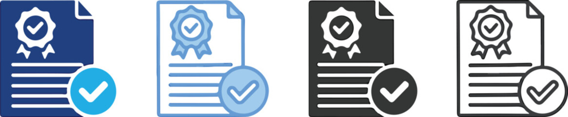 flat design Accreditation Icon Set Multiple Style Collection. Certification, quality approval, and validation vector symbols for business and education.