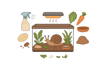 snail care infographic educational illustration of pet snail essentials flat vector illustration style isolated on white background