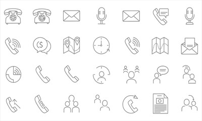 A versatile set of 28 communication and technology thin line icons, perfect for business contact and web design elements