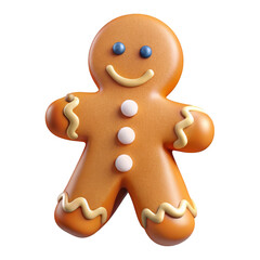 Obraz premium Gingerbread man isolated on transparent background, a delightful treat with a cheerful smile and charming details, perfect for festive holiday celebrations