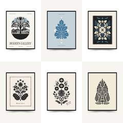 Merry Christmas and Happy New Year linocut poster template. Modern trendy Matisse minimal style. Hand drawn design for wallpaper, wall decor, print, postcard, cover, template, banner.