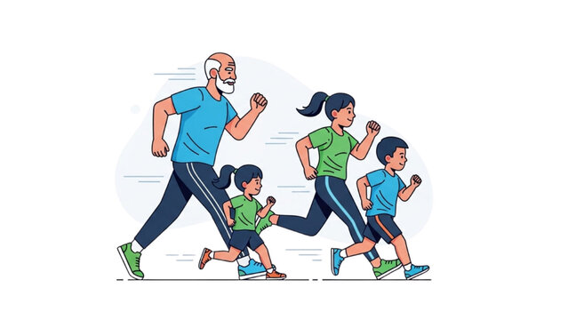 A happy multigenerational family enjoying a healthy lifestyle by jogging together in sportswear