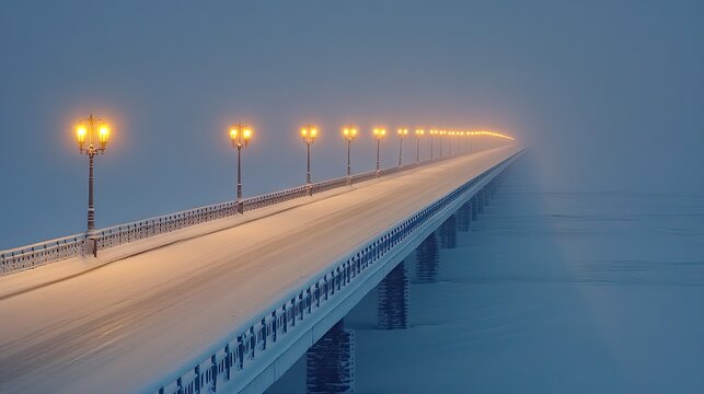 A serene winter night on the illuminated M54 highway bridge near Tver, Russia under the stars