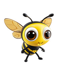 Obraz premium Adorable 3D bee showing how to collect nectar from flowers, isolated