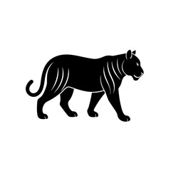 Silhouette of a walking panther on transparent background