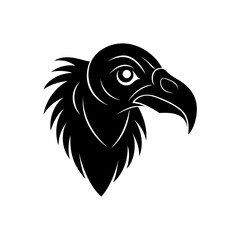 Stylized vulture head in black on transparent background silhouette