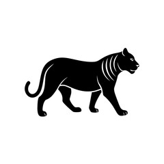 Silhouette of a walking panther on transparent background