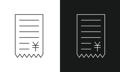 Receipt Icon Illustration Featuring Japanese Yen Symbol and Itemized Lines with Jagged Edge in Split Black and White Contrast, Financial Visual for Transactions, Purchases, and Currency.