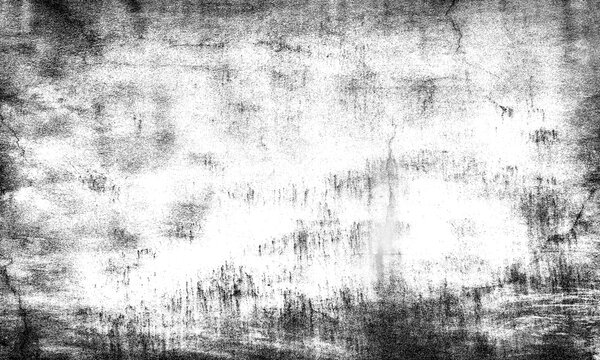 Deteriorated distressed grunge overlay texture mask black noise on white background abstract design element.