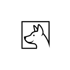Dog Head Line Art Logo in Square Frame - Minimalist Pet Icon