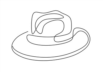 Continuous Line Drawing of a Classic Fedora Hat. line icon-continuous line drawing. Editable stroke. 