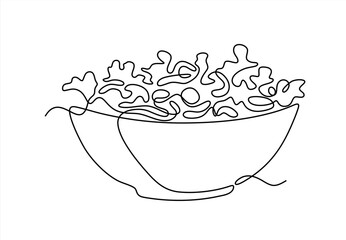 Continuous Line Drawing of a Fresh Salad Bowl. line icon-continuous line drawing. Editable stroke. 