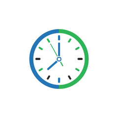 Fototapeta premium Clock showing eight o'clock with blue and green face representing time management and productivity in modern business environment.