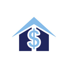Simple house with dollar sign inside represents real estate investment and financial security on white backdrop.